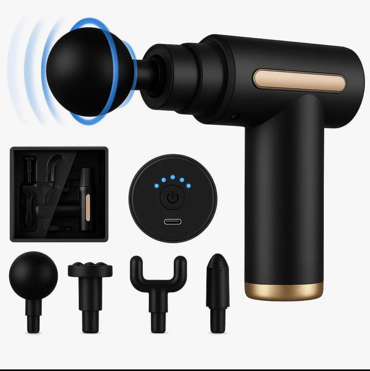 Massage Gun Rechargeable Percussion Muscle Massager with 4 Massage Heads