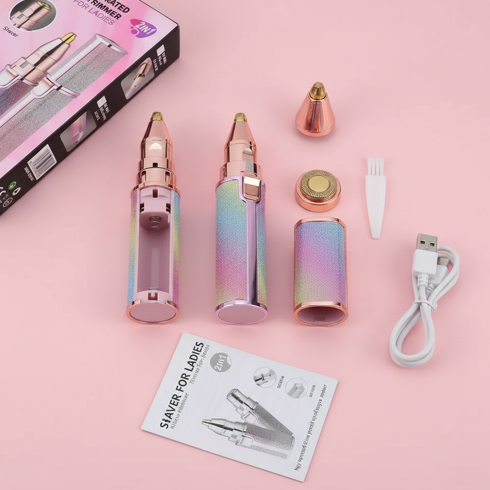 2 in 1 Rechargeable Eyebrow Trimmer & Facial Hair Remover for Women