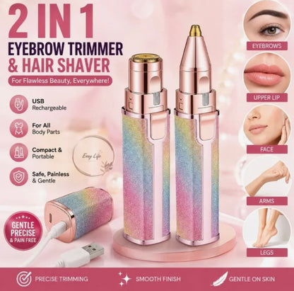 2 in 1 Rechargeable Eyebrow Trimmer & Facial Hair Remover for Women