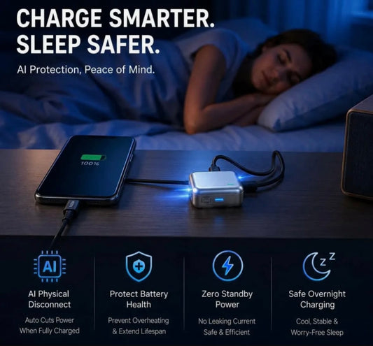 140W Universal Auto Disconnect Charger Adapter Cable, Type-C Mobile Fast Charging Separator with Full Charge Auto Cut for Night Charging