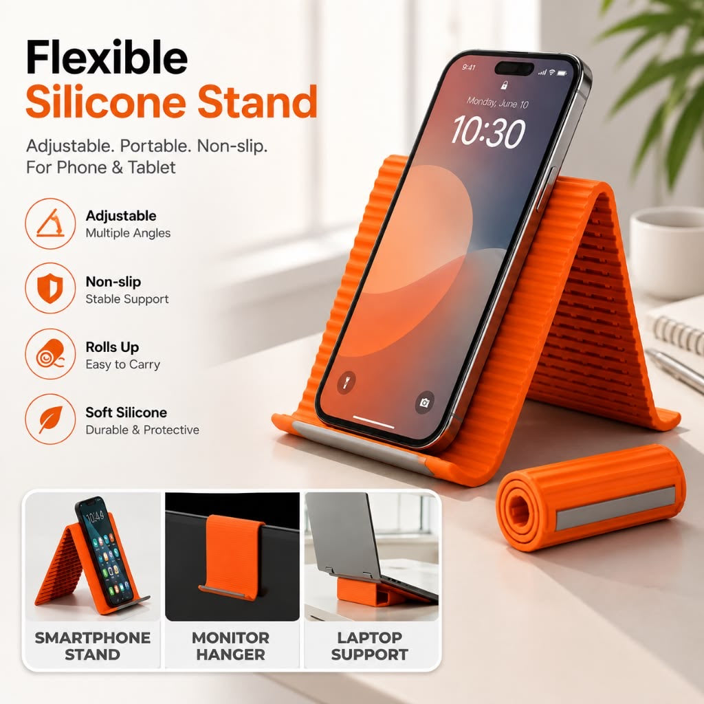 Portable Foldable Silicone Phone Holder Bendable Freely into Any Shape Multi-Angle Adjustable Stand for Mobile Phone