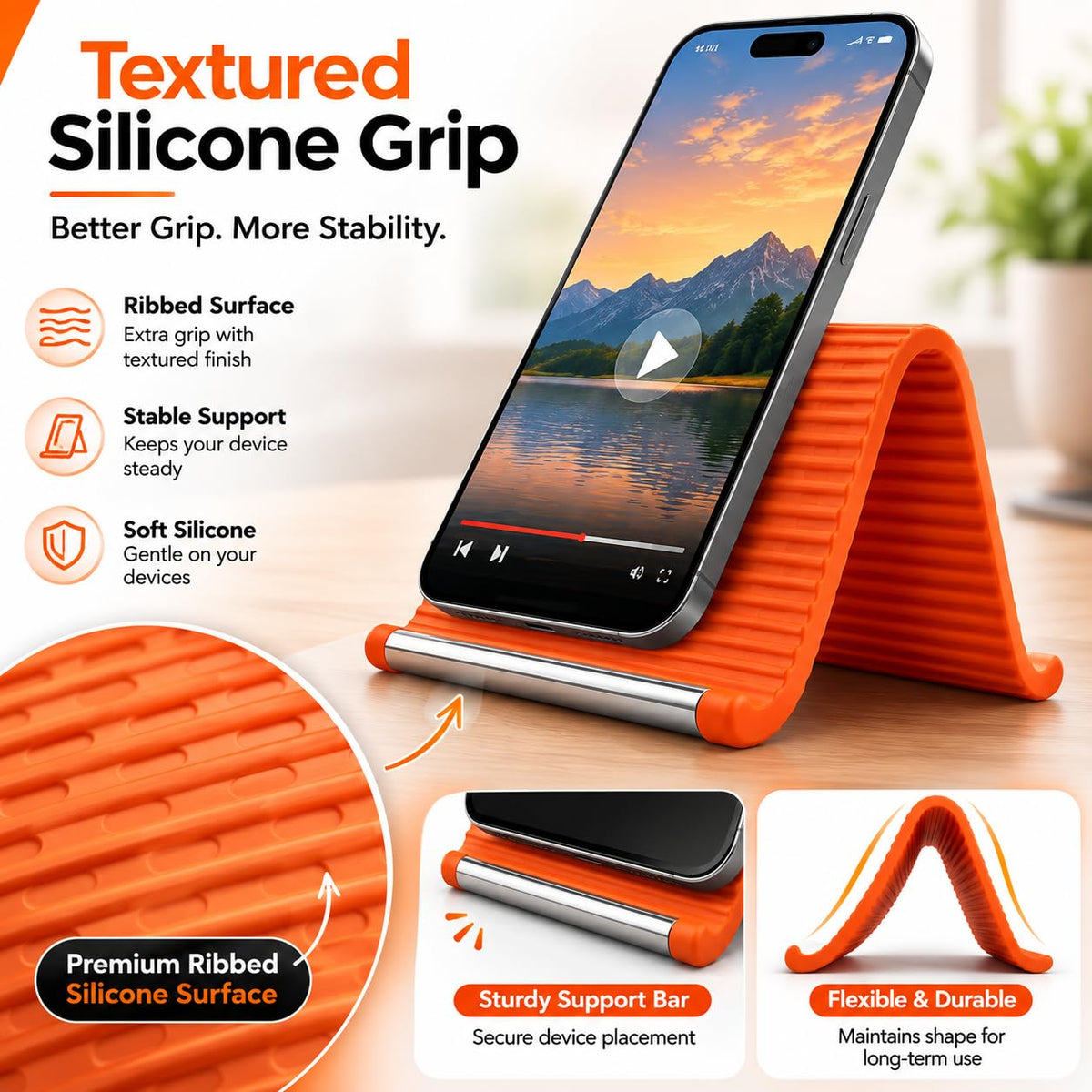 Portable Foldable Silicone Phone Holder Bendable Freely into Any Shape Multi-Angle Adjustable Stand for Mobile Phone