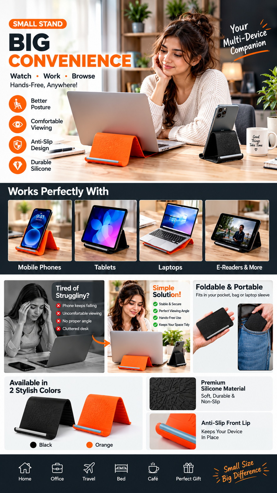 Portable Foldable Silicone Phone Holder Bendable Freely into Any Shape Multi-Angle Adjustable Stand for Mobile Phone