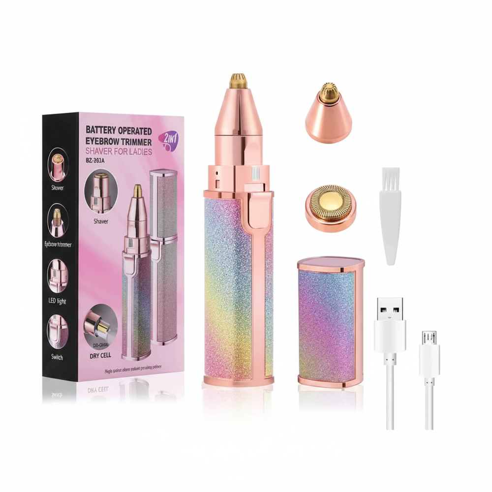 2 in 1 Rechargeable Eyebrow Trimmer & Facial Hair Remover for Women
