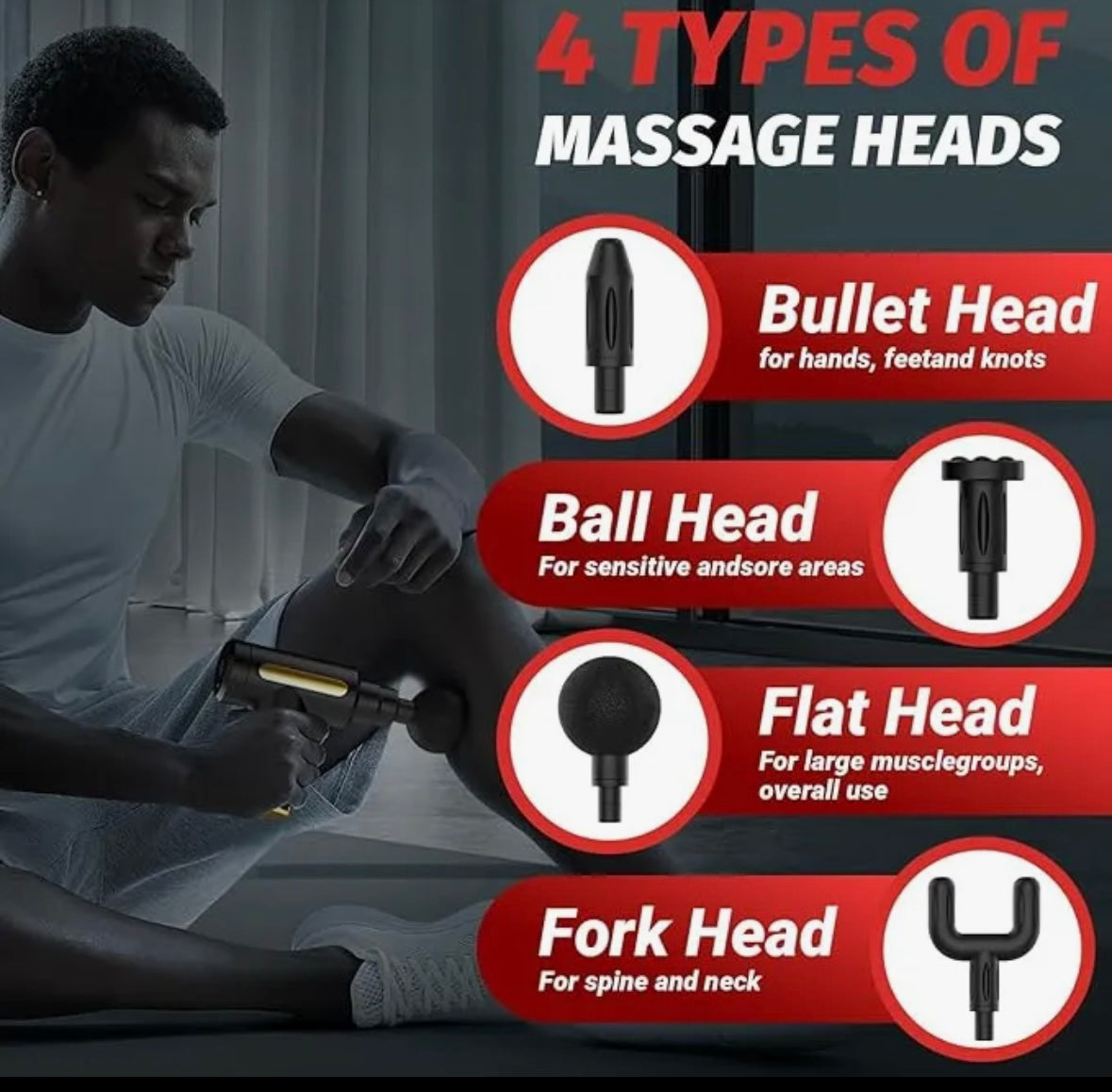 Massage Gun Rechargeable Percussion Muscle Massager with 4 Massage Heads