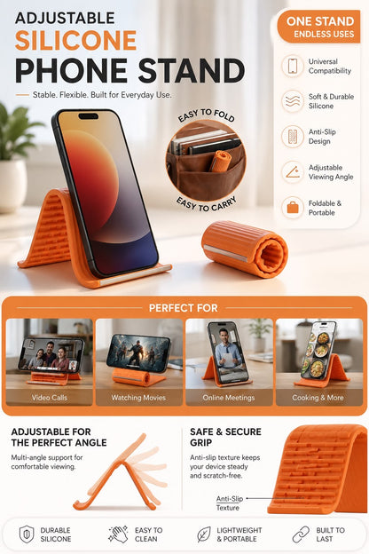 Portable Foldable Silicone Phone Holder Bendable Freely into Any Shape Multi-Angle Adjustable Stand for Mobile Phone