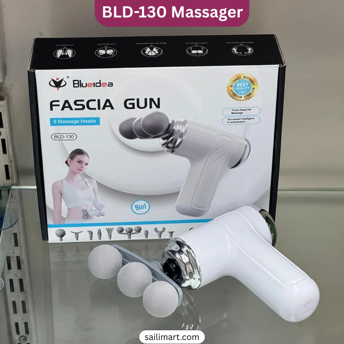 Blueidea BLD-130 Fascia Massage Gun – Deep Tissue Percussion Massager, 9 Massage Heads, 5 Speed Levels